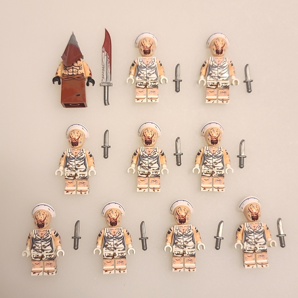 Lot of 10 Silent Hill Lego Compatible Minifigures Pyramid Head Bubblehead Nurses